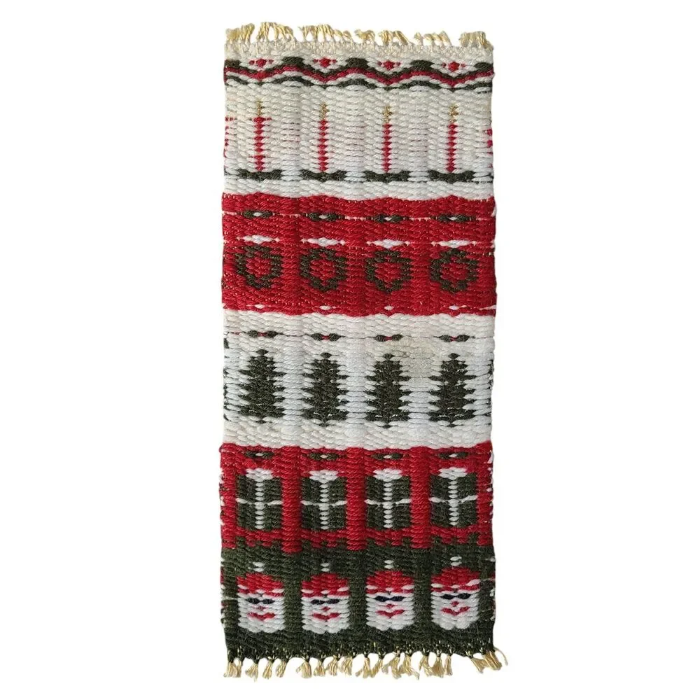 Vintage Artisan Handwoven Christmas Holiday Tapestry Table Decor Or Wall Hanging